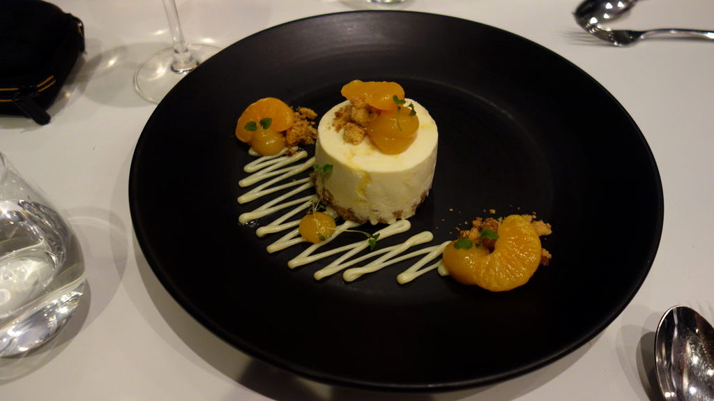 white chocolate cheesecake, poached clementine